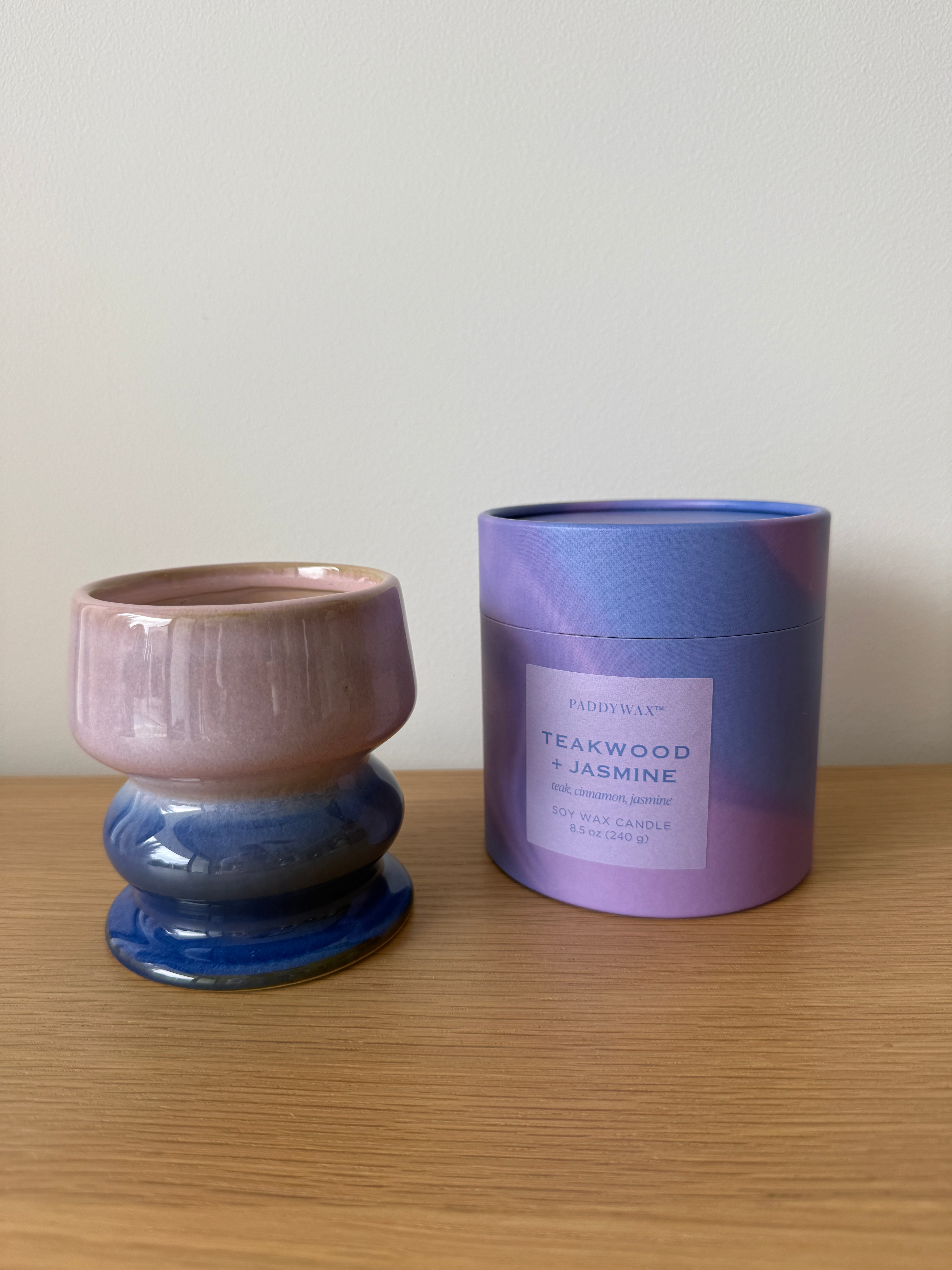 Bougie Melt Dégradé Bleu-Mauve – Teck & Jasmin